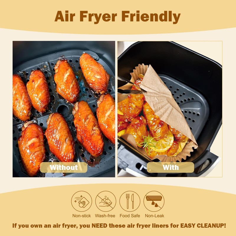 SENIPPAH 200 Pcs 8" Air Fryer Liner Square Baking Parchment Paper gallery