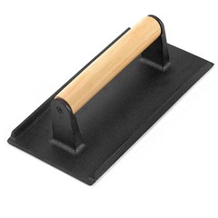 Pre Seasoned Cast Iron Grill Press Wooden Handle Bacon Steak 8×4 In 1 PCS