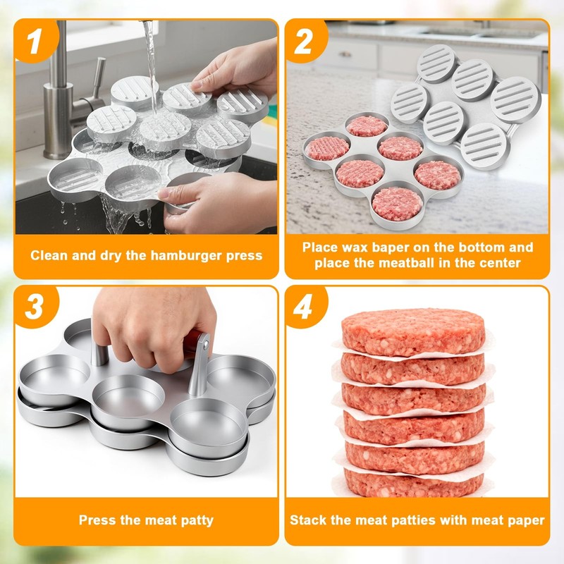 Mini Burger Press 6 Slots Patty Maker 200 Papers BBQ Picnic Black Tool gallery