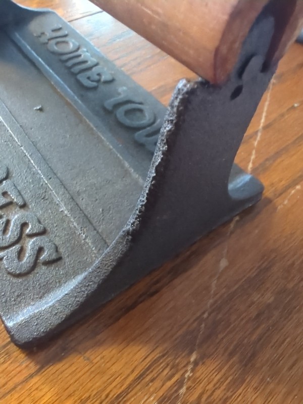 VINTAGE HOME TOWN GRILL MEAT PRESS-- PIGGY WITH FLOWERS WOODEN HANDLE gallery