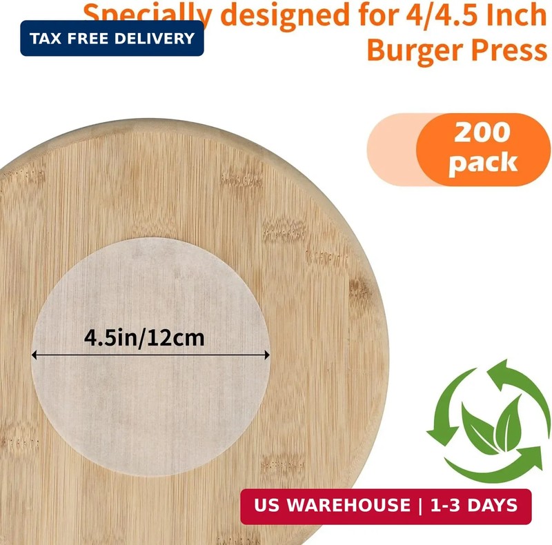 Precut 4.5 Inch Parchment Sheets for Burger Press - 200pcs Patty Separator & Bak gallery