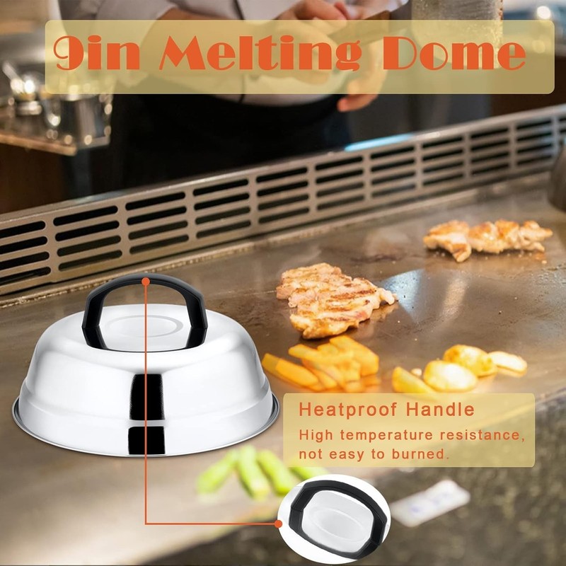 Modern Stainless Steel 9-Inch Melting Dome for Cooking - Perfect for Griddles gallery