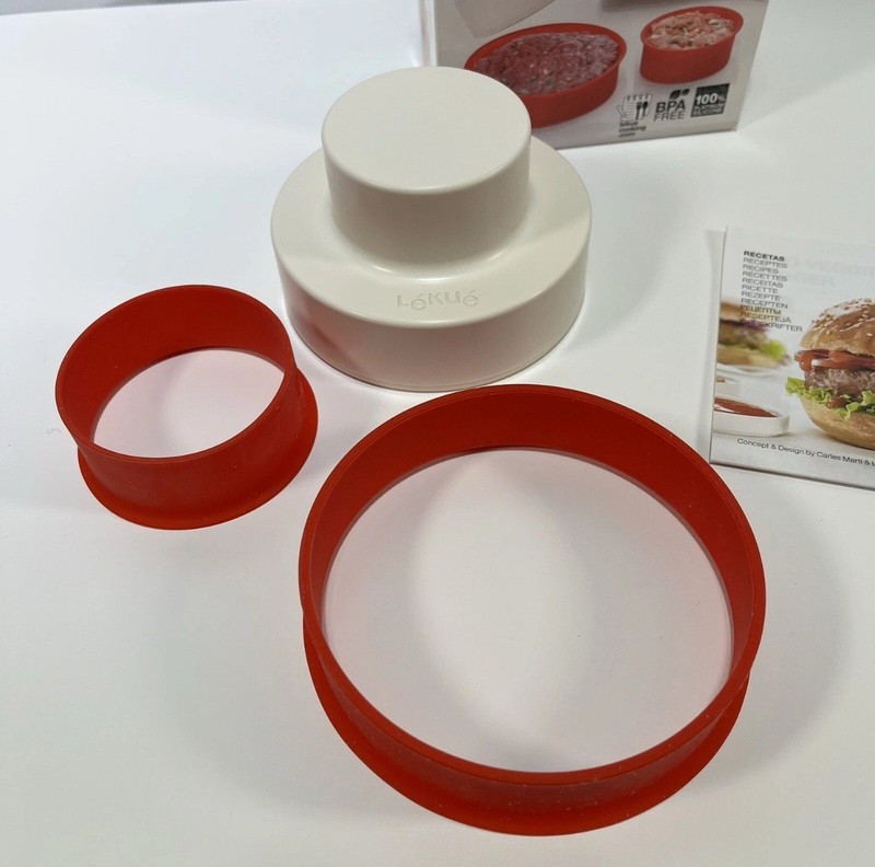 Lekue My Burger Stuffed Hamburger Patty Maker NEW Red BPA Free Silicone gallery