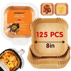 UrbanAir 8-Inch Square 125pcs Air Fryer Paper Liners, Brown