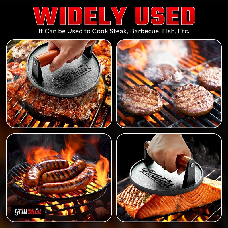 Grill Burger Press Premium Bacon Set: 7″ Meat Cast Iron for Perfectly Griddle gallery