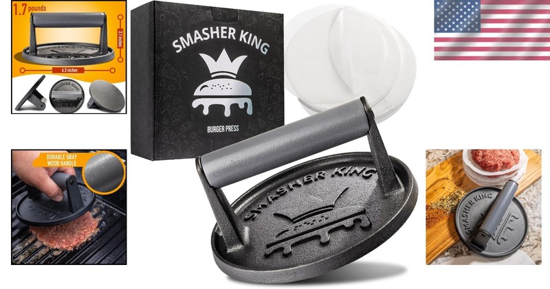 Versatile Cast Iron Burger Smasher – Heavy Duty Tool for Burger and Steak Lovers gallery