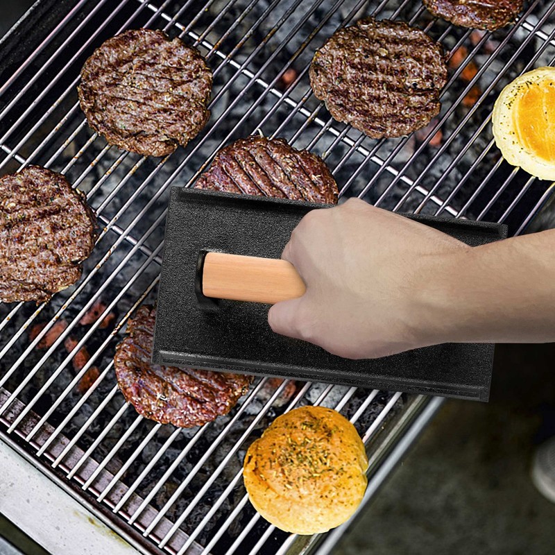 3Pcs Cast Iron Grill Press Heavy Duty Bacon with Wood Handle Pre-Seasoned Burger gallery