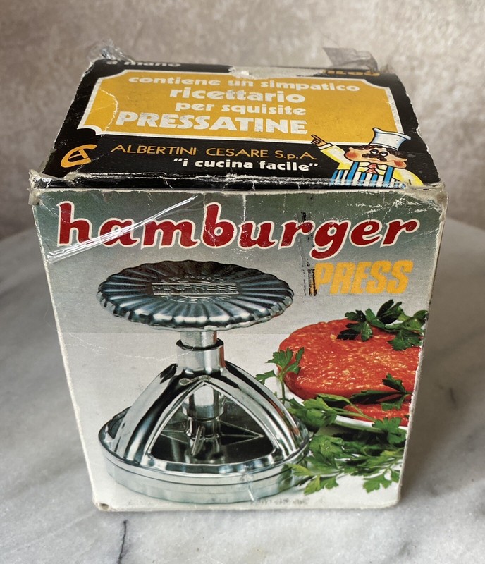 Vtg Albertini Hamburger Maker Press, 1960’s Aluminum, Made Italy gallery