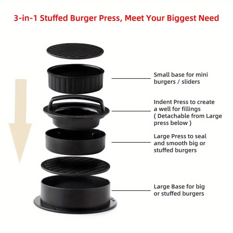 3 IN 1 Non Stick Stuffed Burger Press Hamburger Patty Molds Maker Sliders BBQ US gallery
