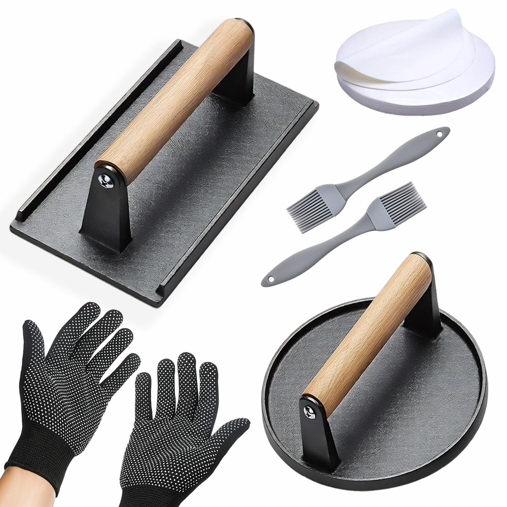 Smash Burger Press Kit 56 Pcs grill 7.9 Inch Cast iron hamburger smasher tool