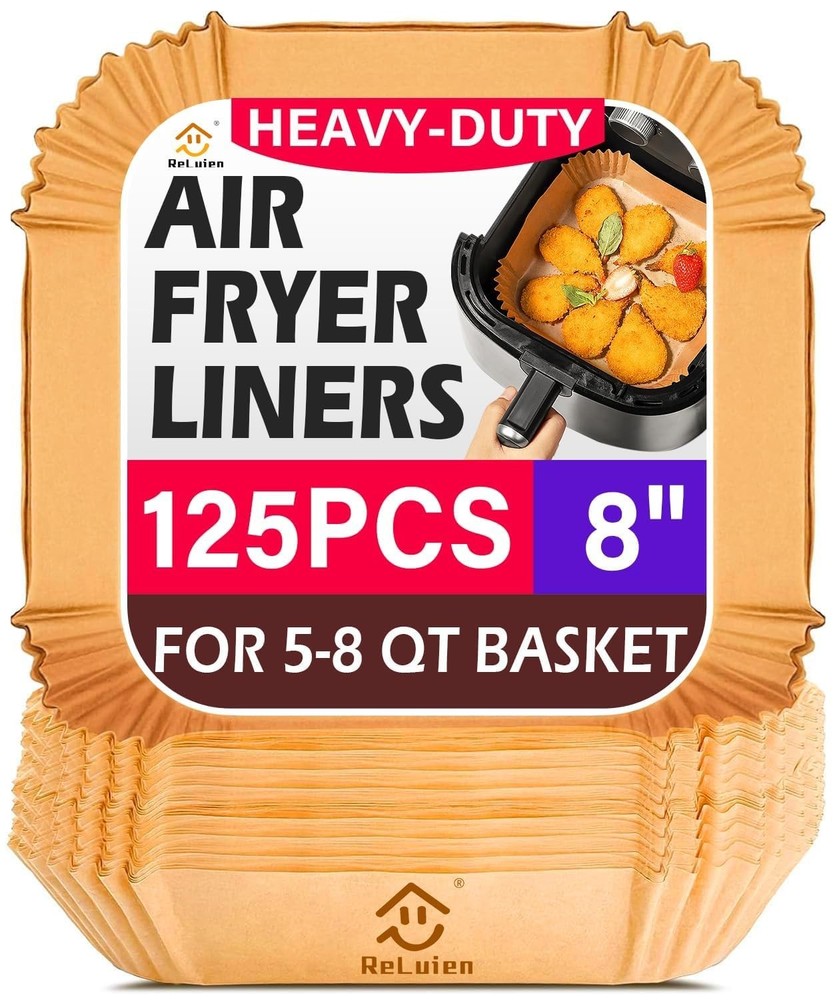 Air Fryer Liners Disposable, 125Pcs Parchment 8Inch-Square-125PCS, Yellow