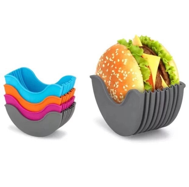 4Pc Hamburger Holder To Eat Mess Free Silicone Dish Washer Safe Holder gallery