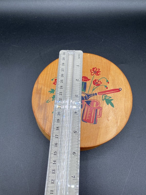 Vintage Wooden Round Hamburger burger press Hand Painted Vintage kitchen gallery