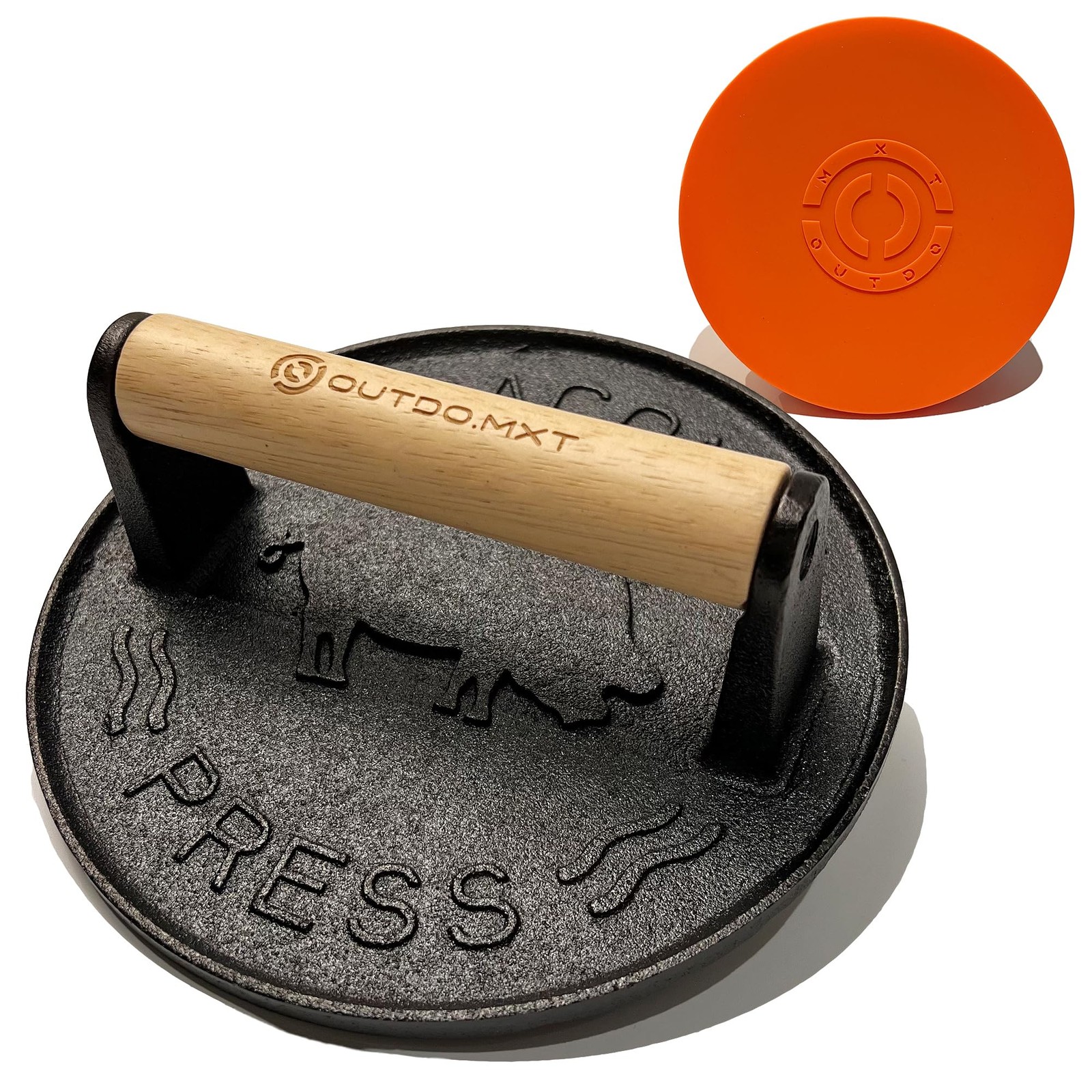 Cast Iron Burger Press - 7 in Heavy Duty Smasher with Silicone Protective Cover gallery