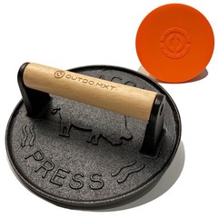 Cast Iron Burger Press – 7 in Heavy Duty Smasher with Silicone Protective Cover