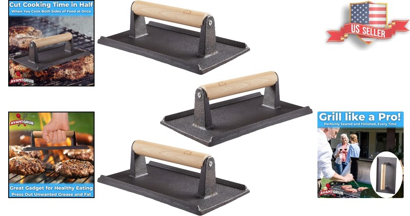 Cast Iron Grill Weight - Cook Food from Both Sides - Commercial Grade Utensil gallery