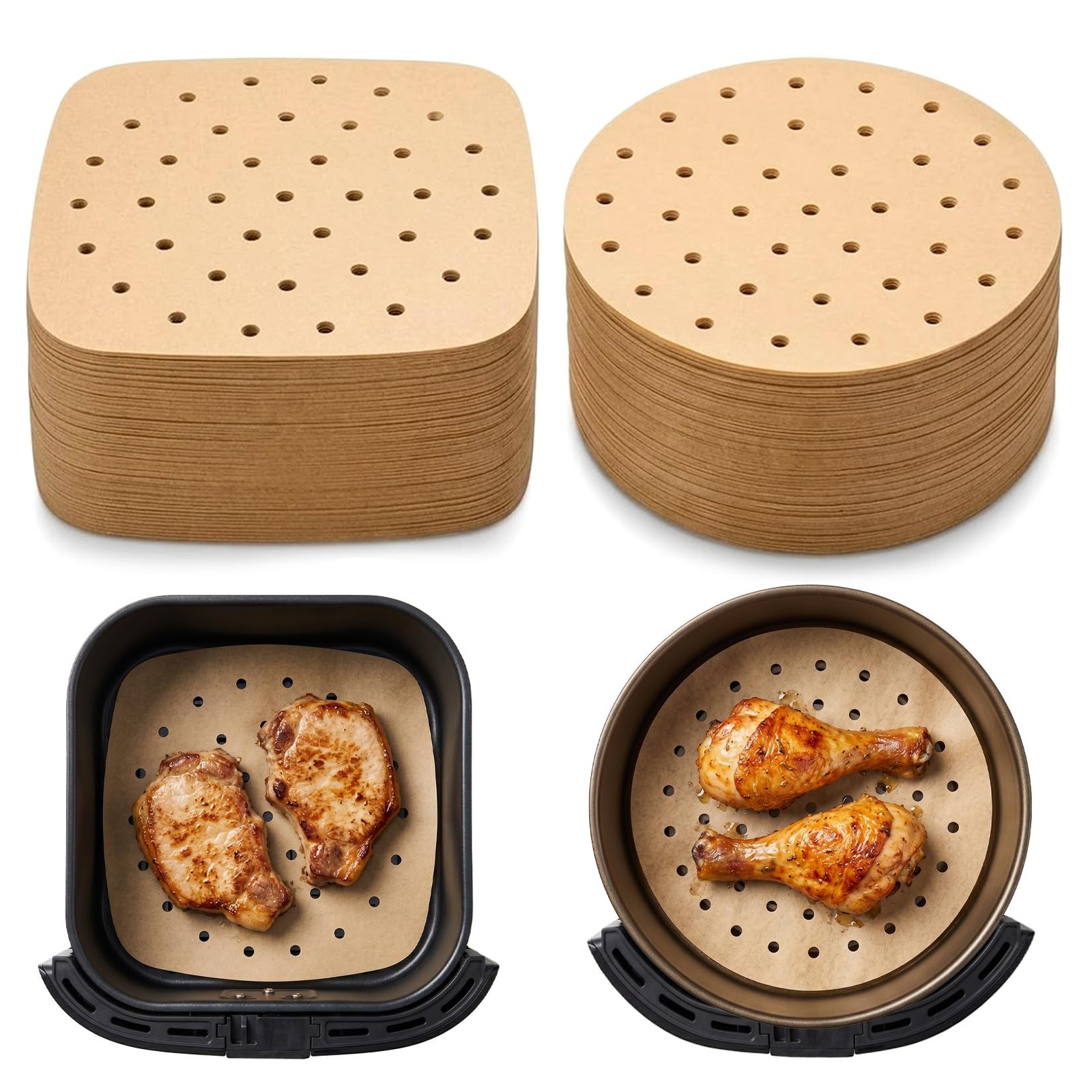 100 PCS Air Fryer Parchment Disposable Paper Liners - 8.5 inch, 7 Brown gallery