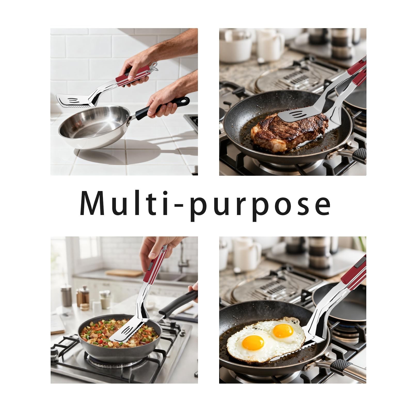 11.5-inch Stainless Steel Tongs for Cooking – Versatile Metal Spatula Tong gallery