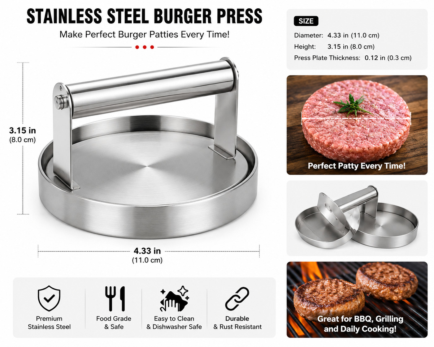 Stainless Steel Hamburger Patty Press Burger Maker Meat Pie Mold Kitchen Tool gallery
