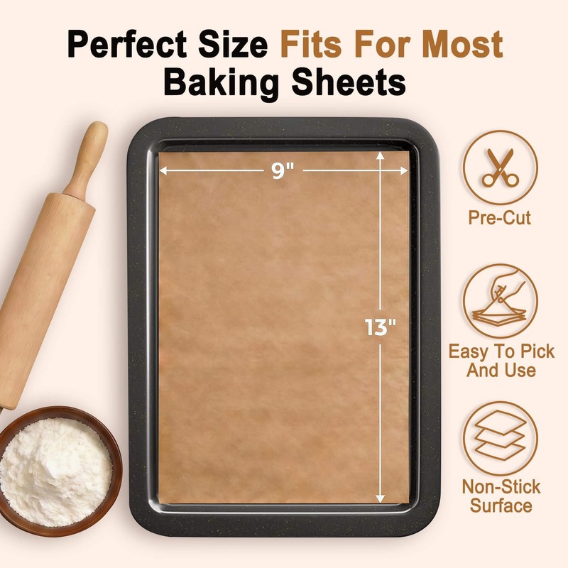 JOFULER Parchment Paper Sheets, 9x13 Inch Non-Stick 9x13in-100pcs, Brown gallery
