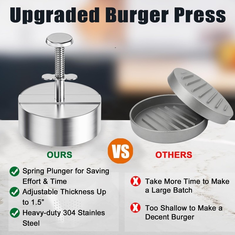 Burger Press 304 Stainless Steel, 4.5" Patty Maker with Non-Stick Mold & Spring gallery