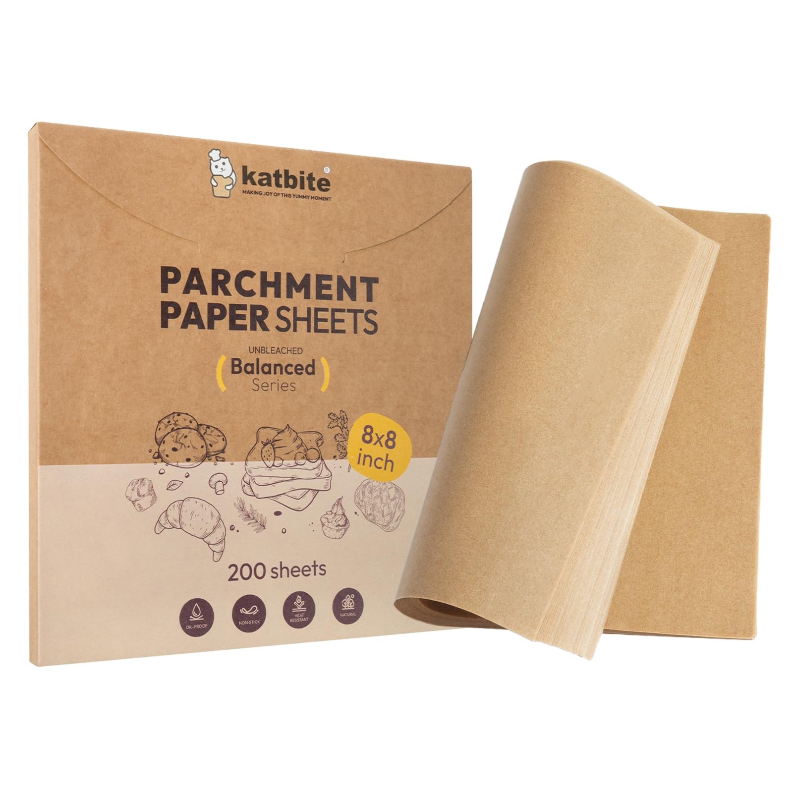 Katbite 200 Pcs Parchment Paper, 8 x 8 Inch Unbleached 8x8 200 gallery