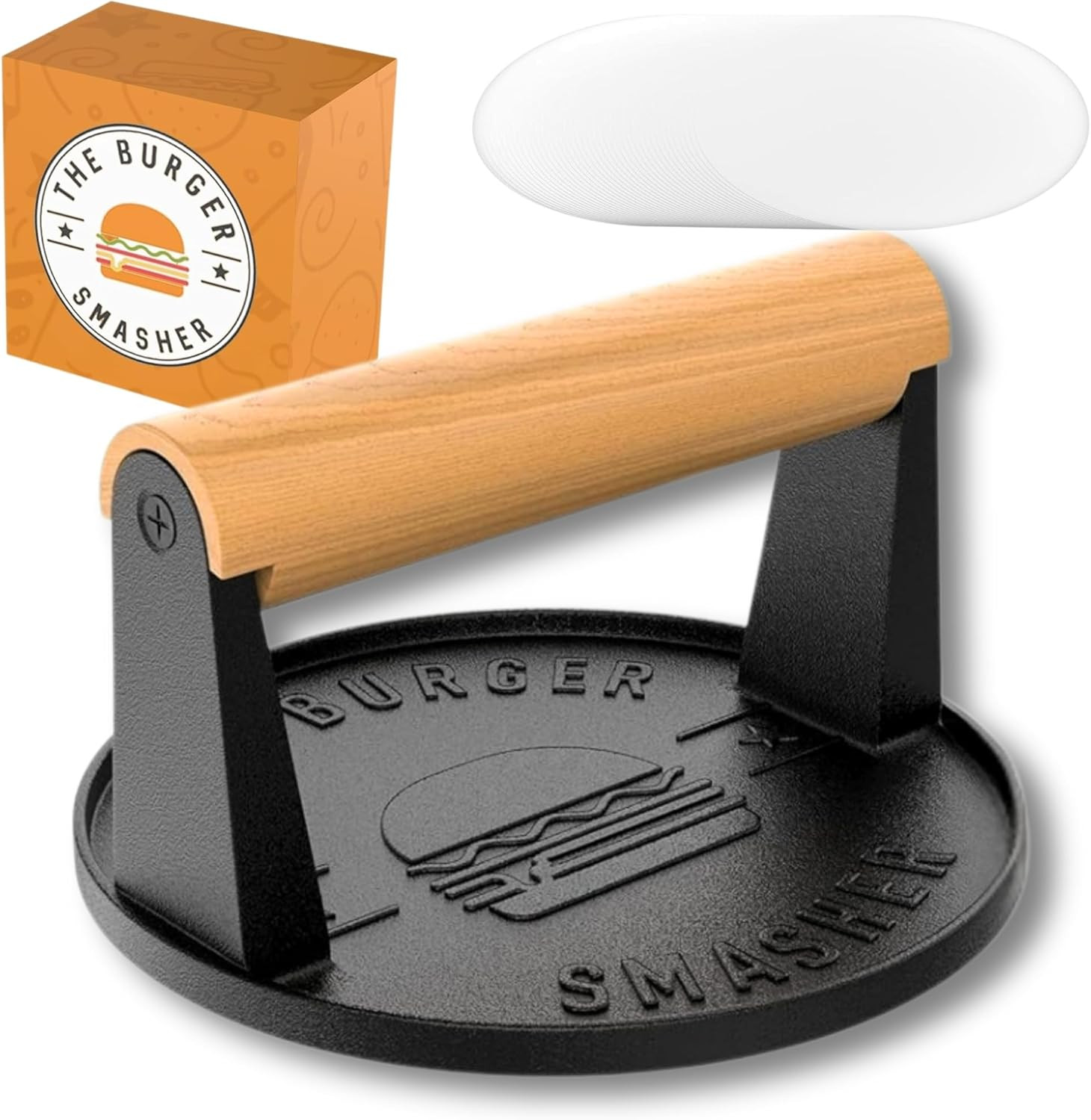 The Burger Smasher™ Pre-Seasoned Heavy Duty Cast Iron Smash Burger Press Kit - H gallery