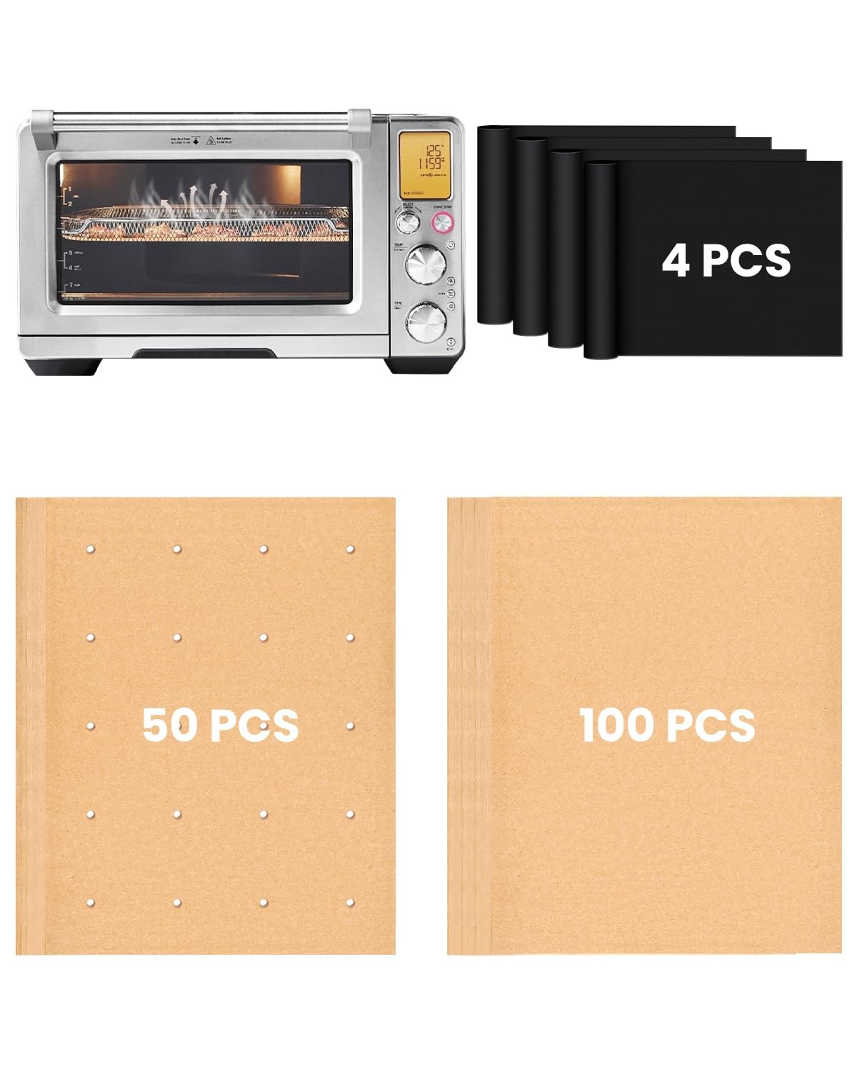 154PCs Air Fryer Liners For BOV900, 150PCs Parchment Paper+4PCs Teflon Mats gallery
