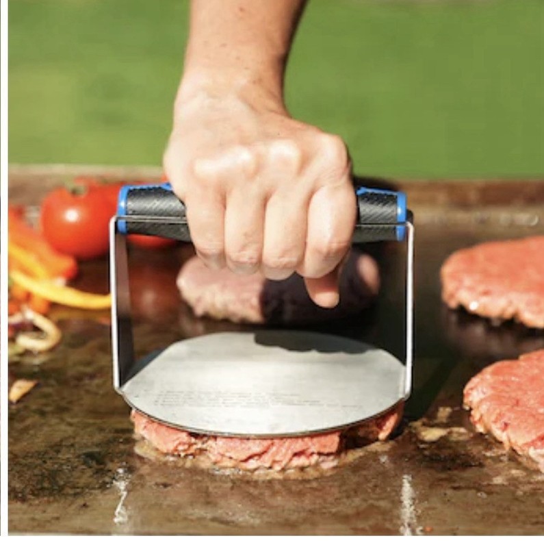 Razor Stainless Steel Burger Smasher w Rubber Grip Stay Cool Handle gallery