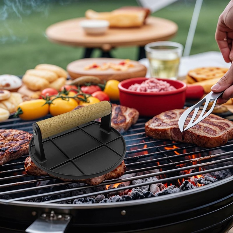 Burger Smasher Press Wood Handle for Griddle Nonstick Pan 6.29 Inch for BBQ gallery