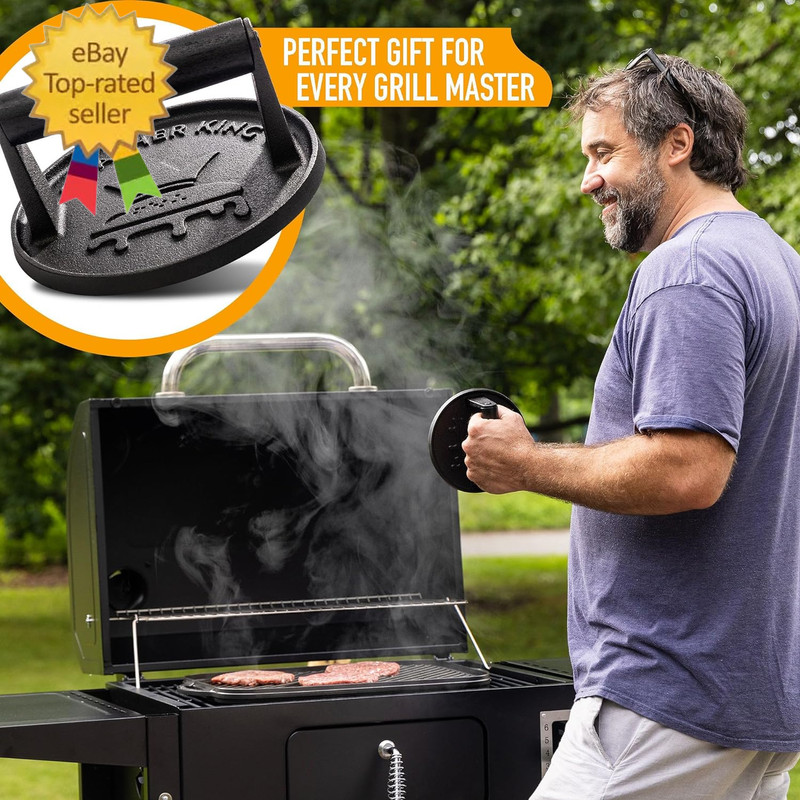 ™ - Premium Cast Iron Smash Burger Press Incl. 25 Pcs of Patty Paper gallery