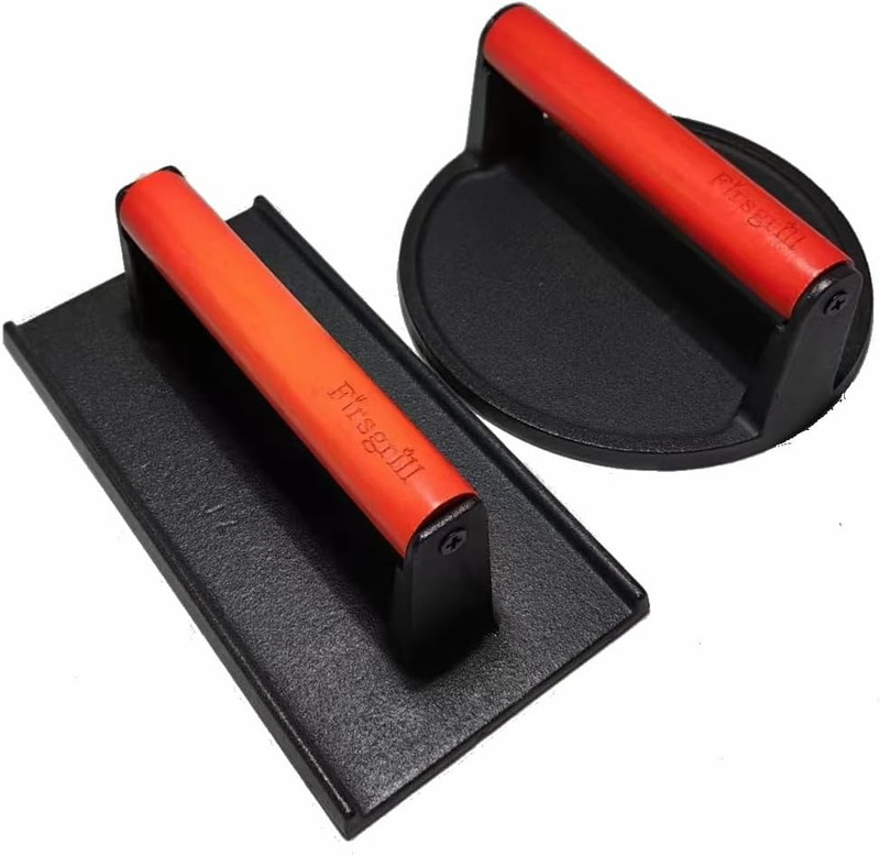 Firsgrill Heavy-Duty Cast Iron Burger Press with Wood Handle for Griddles gallery