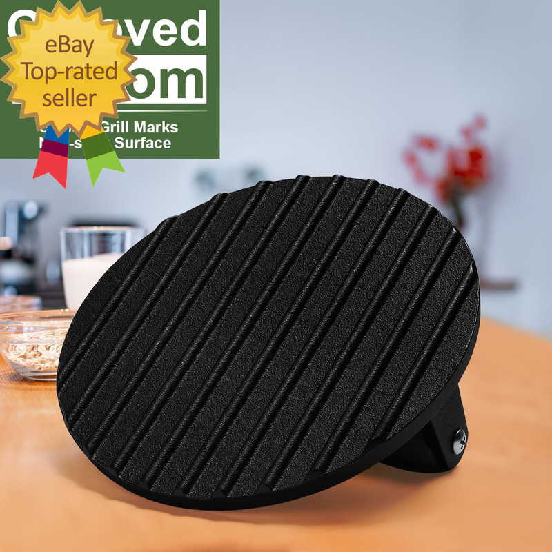 Burger Press 7 round Heavy Duty Cast Iron Smash Bacon Press Meat Steak with Wo gallery