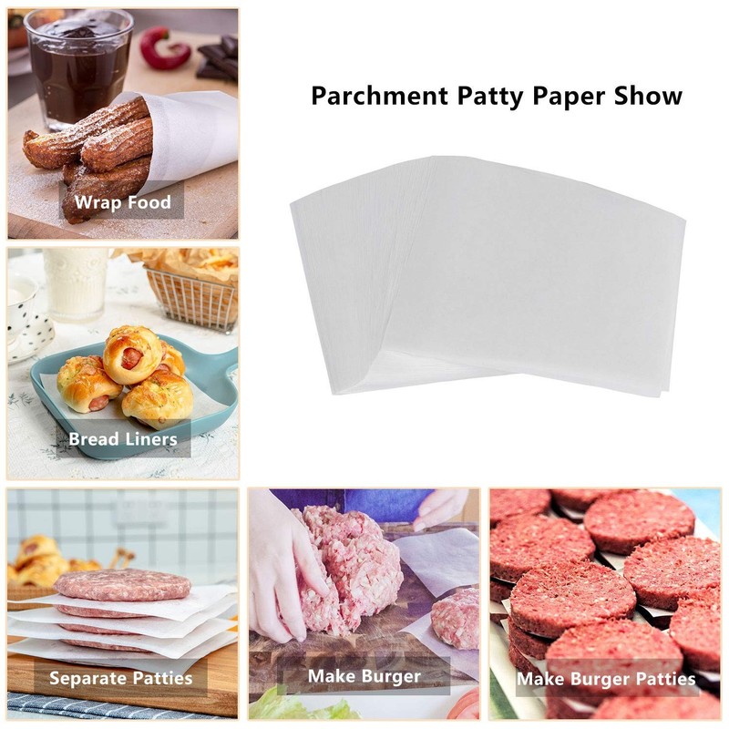 1000 Non-Stick Parchment Paper Squares 5.5"x5.5" for Burger Patties, Freezing & gallery