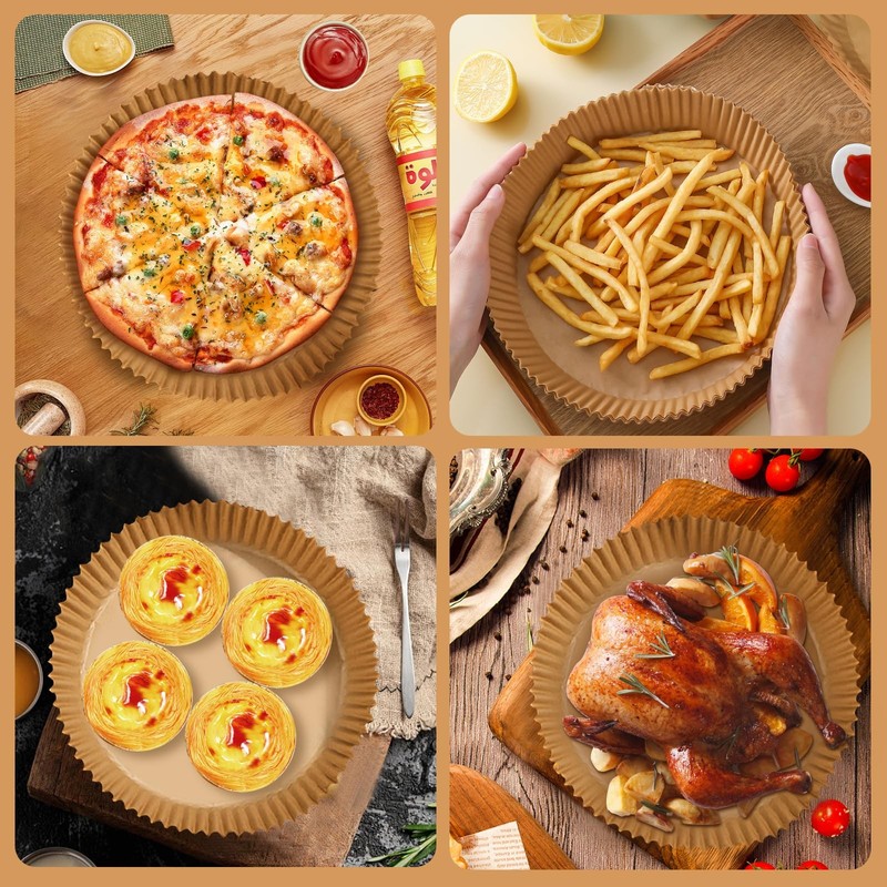 200PCS Air Fryer Liners Disposable: Round 8 Inch Non-Stick 8"Round, Wood gallery
