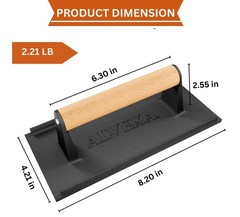 Cast Iron Burger Press 2.21lb Heavy Duty Griddle Smasher Wood Handle Kit