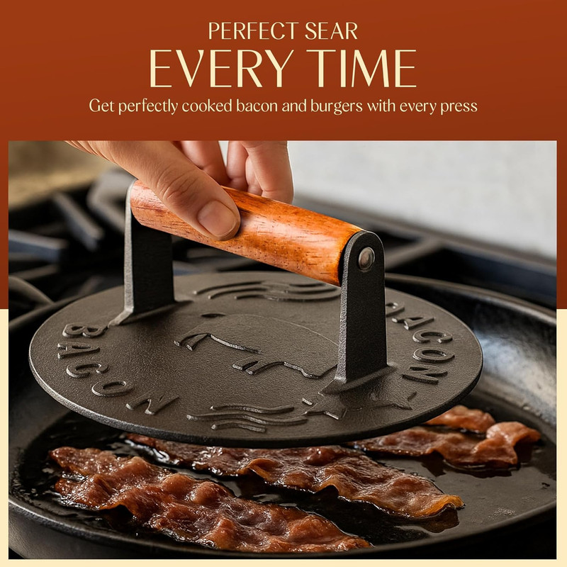 Heavy-Duty Cast Iron Burger Press 8.5 Inch round Burger Smasher, Grill Press Fo gallery