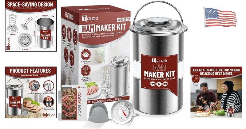304 Stainless Steel Meat Press Mold with Thermometer & Silicone Mittens gallery