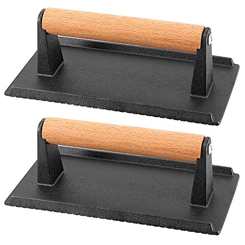 2 Pack 8 x 4 Inch Cast Iron Grill Press Flat Heavy Weight Chef Press Bacon Gr... gallery
