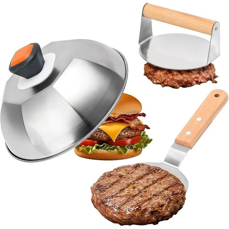 Heavy Duty Burger Press W/ Fast-Melting Dome & Versatile Grill Spatula Set New gallery