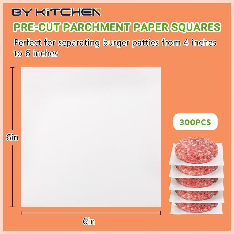 Parchment Paper Squares for Burger Press, Set of 300, 6 X 6 Inch Hamburger Patty gallery