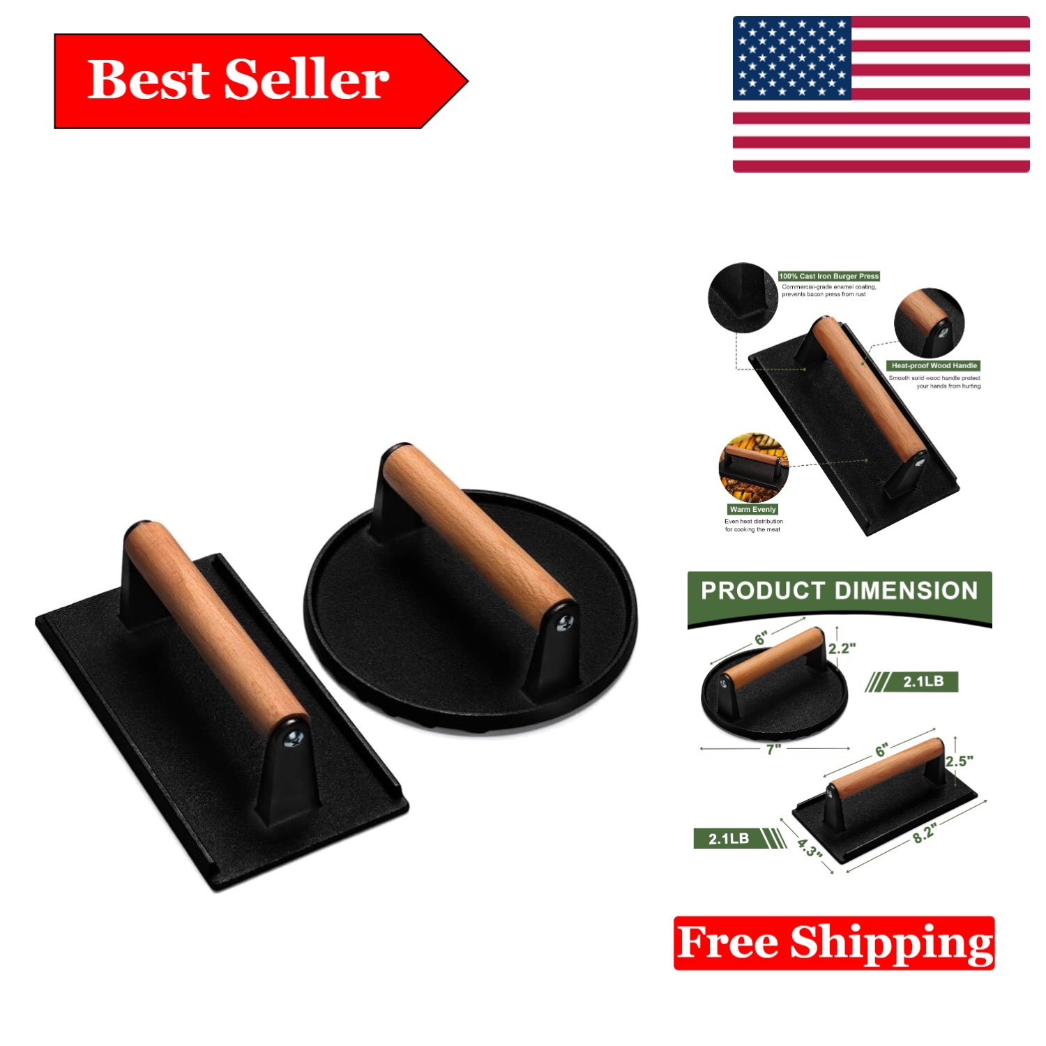 Professional Texture Cast Iron Meat Press - For Beautiful Grill Marks and Flavor gallery
