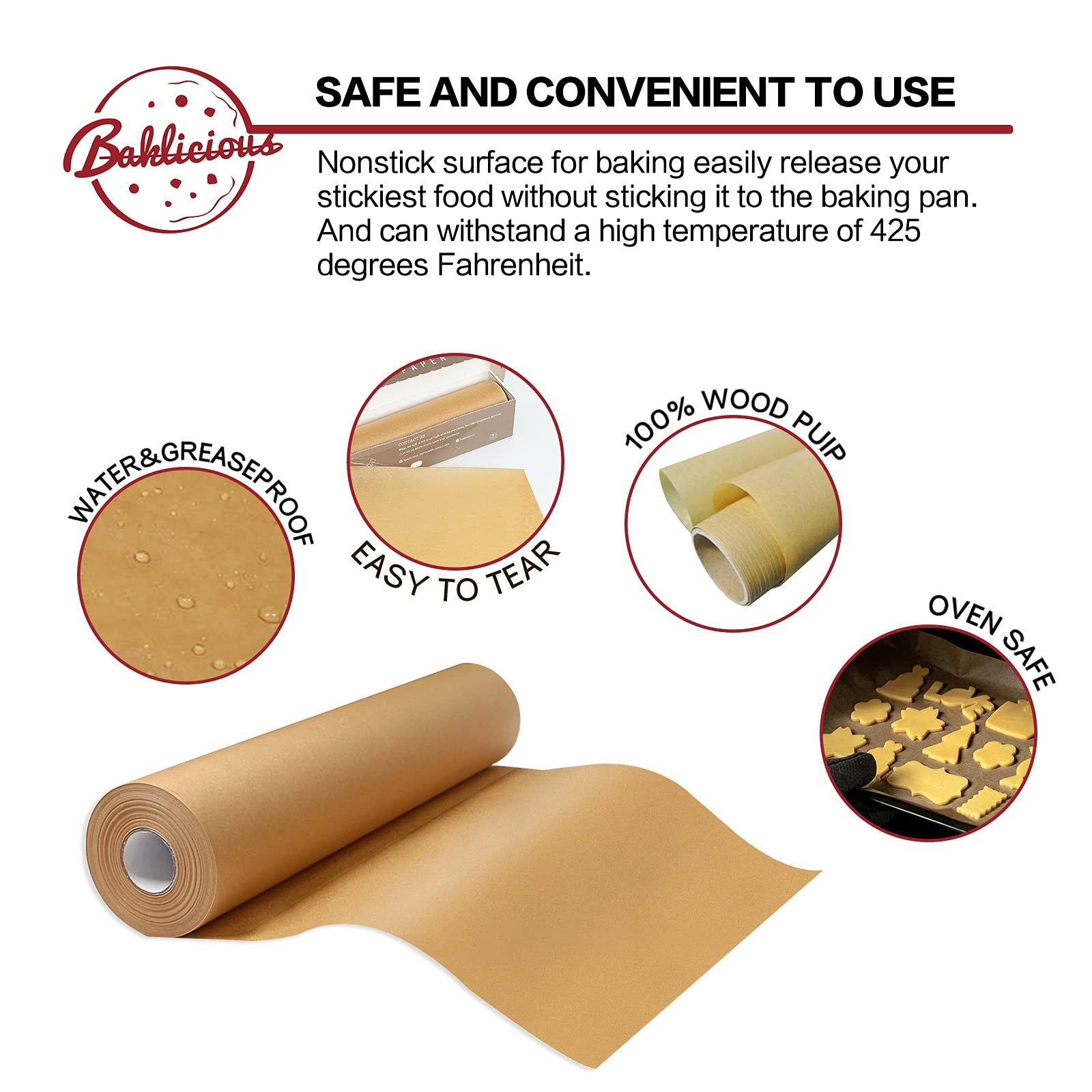 Unbleached Parchment Paper Roll for Baking, 2 Pack of 15 15inch-2pack, Brown gallery