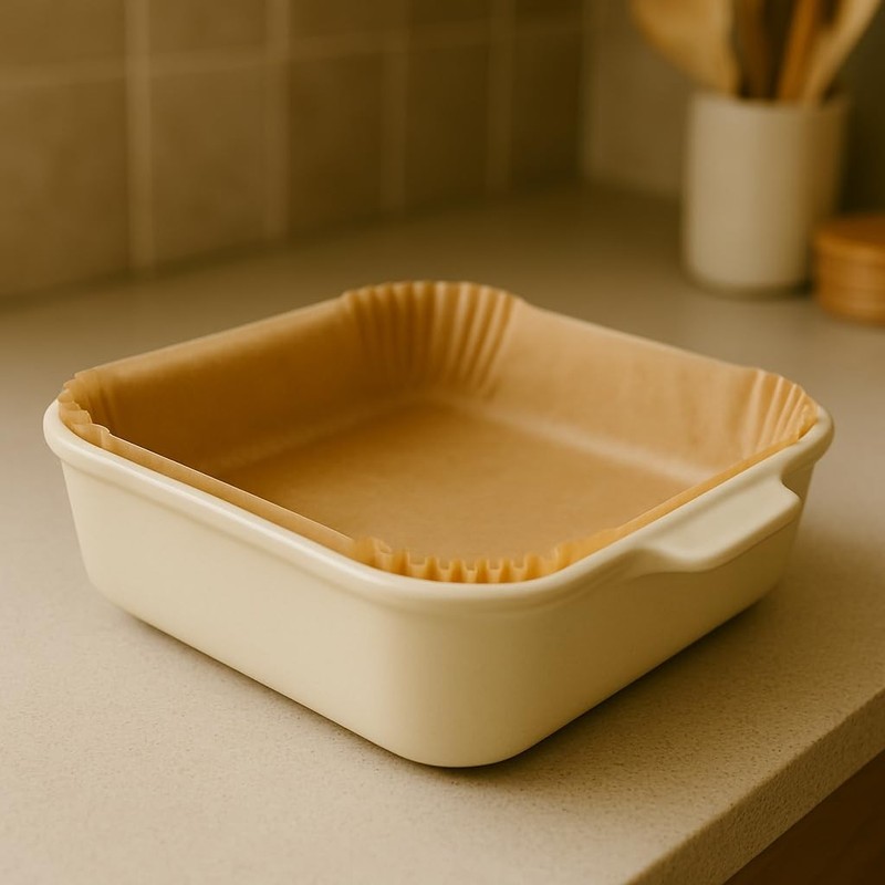 BakeBarn 8 Inch Square Pre-Formed Parchment Paper, Plastic 8" Square, Wood gallery
