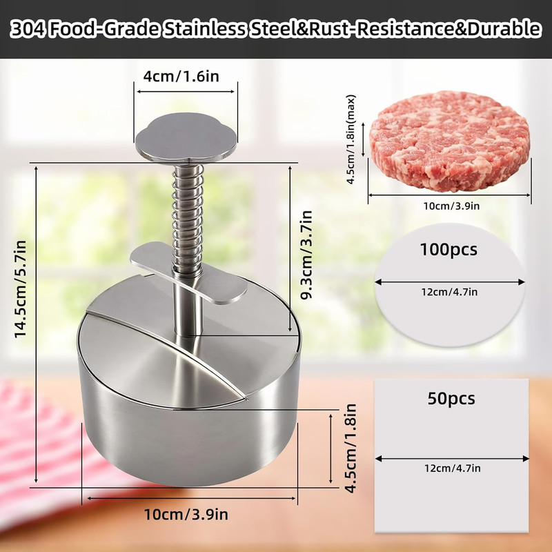 304 Stainless Steel Burger Press, Heavy Duty Adjustable Hamburger Meat Press Mak gallery