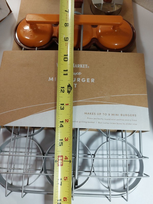 World Market Mini Burger Slider Set Press Basket Bun Cutter Grilling Kit NEW gallery