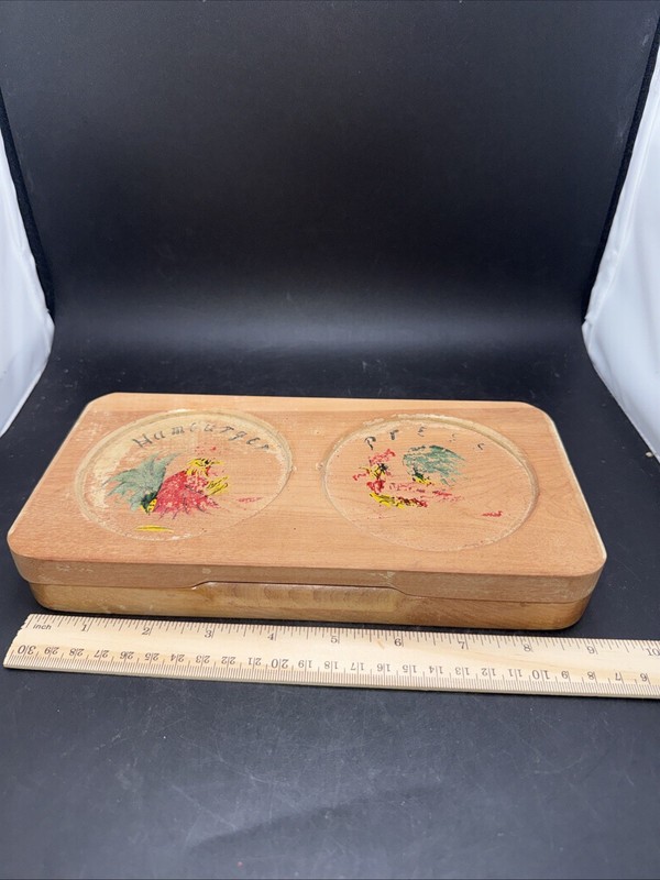 Vintage MCM Japanese Wooden Double Hamburger Press Rooster gallery