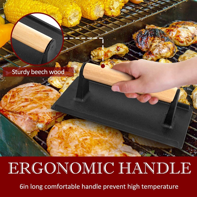 2Pcs Cast iron Bacon Press Smash Burger Press for Teppanyaki Flat Top Griddle... gallery