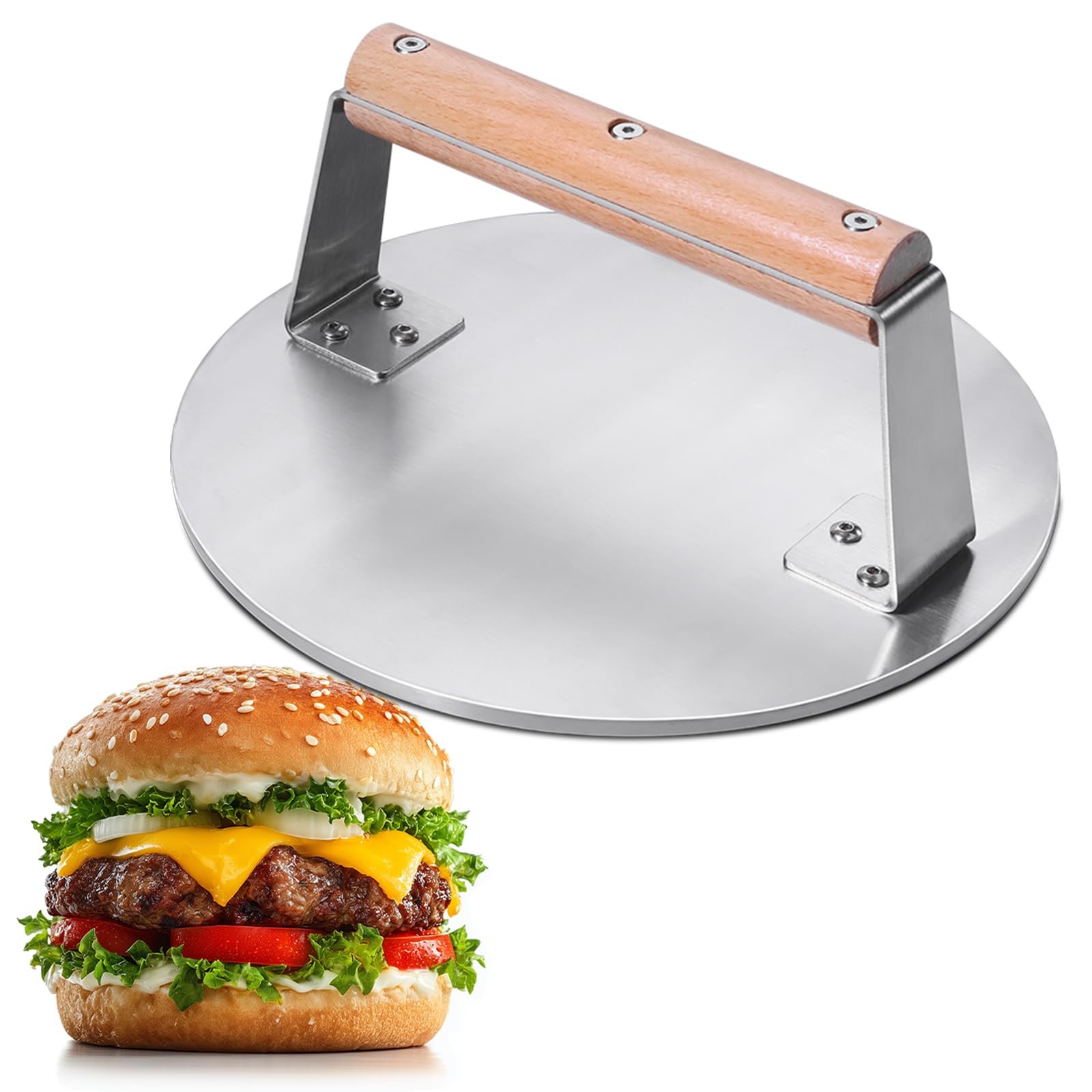8.5Inch ExtraLarge Stainless Steel Burger Press Wooden Handle 3.65 lbs gallery
