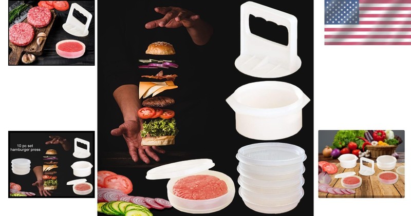 Durable Non-Stick Hamburger Press with Easy Clean Freezer Containers - 10 pcs gallery